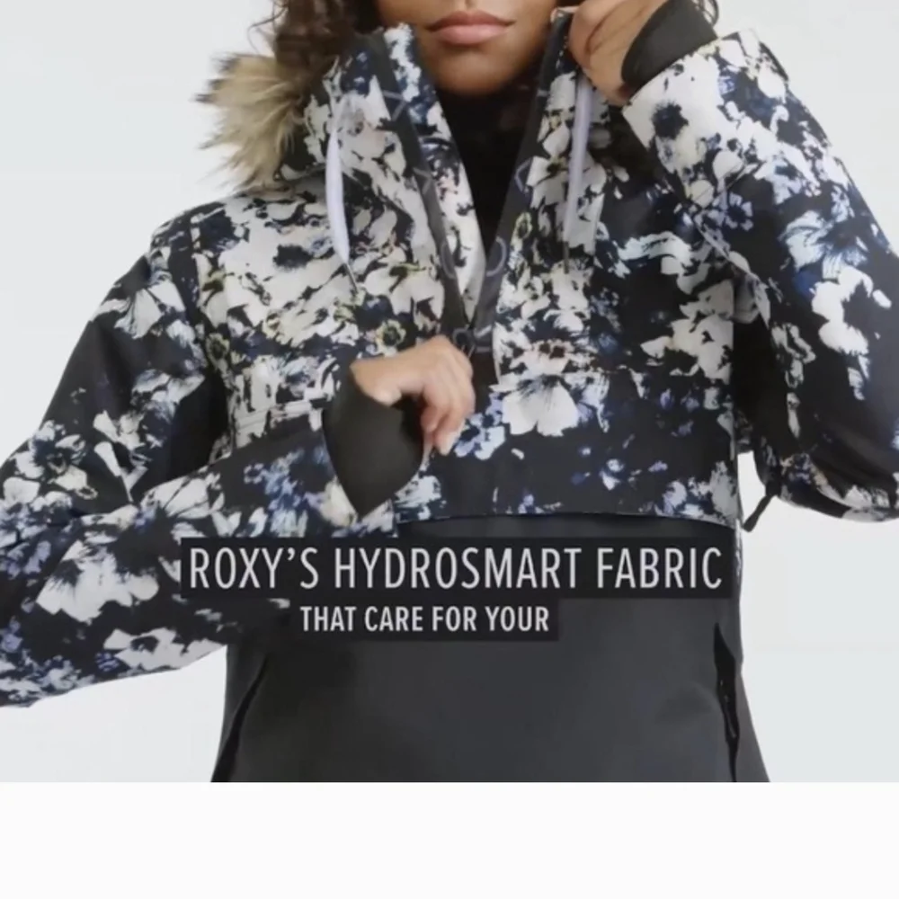 Roxy Shelter Jacket Black Floral Print Snow Anorak Style Pullover XS - Picture 4 of 7